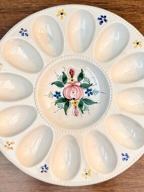 Vintage Golden Crown/Secla Hand-Painted Ceramic Floral Egg Serving Platter